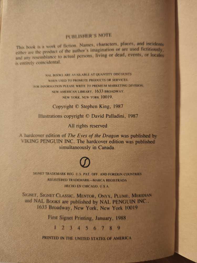 The Eyes Of The Dragon - Stephen King (Signet - Paperback) book collectible [Barcode 9780451151254] - Main Image 4