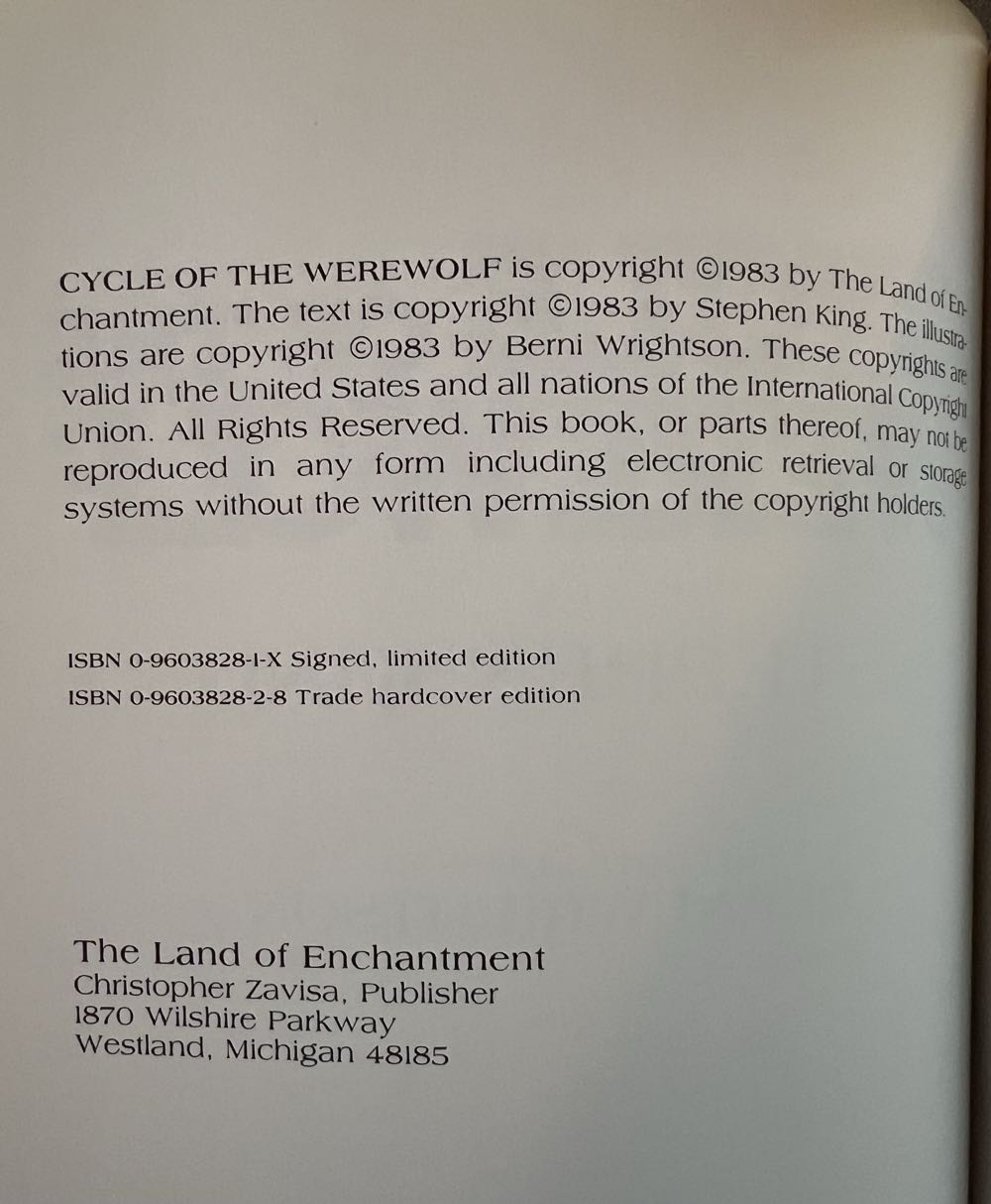 Cycle Of The Werewolf - Stephen King (Signet - Hardcover) book collectible [Barcode 9780960382828] - Main Image 4