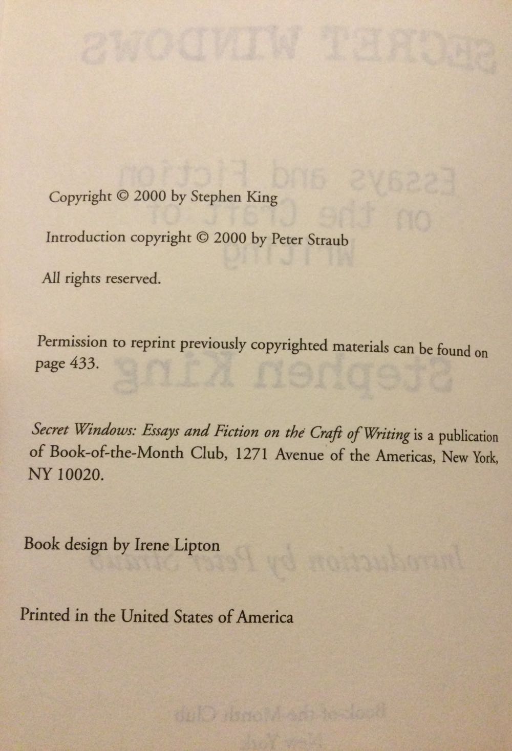 Secret Windows - Stephen King (Book-Of-The-Month Club - Hardcover) book collectible [Barcode 9780965006439] - Main Image 3