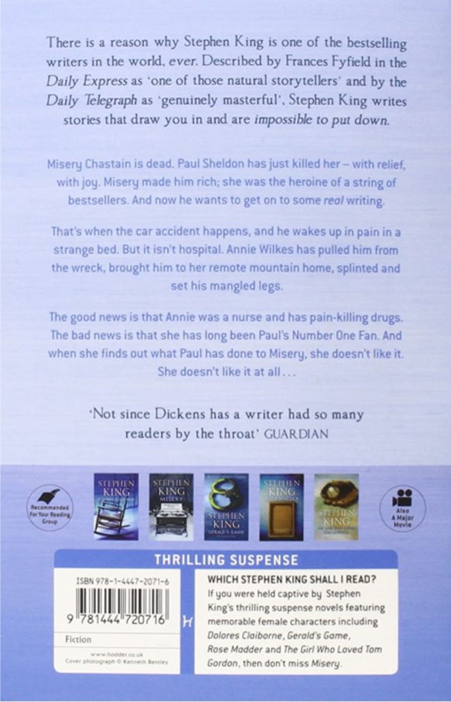 Misery - Stephen King (Hodder and Stoughton - Paperback) book collectible [Barcode 9781444720716] - Main Image 2