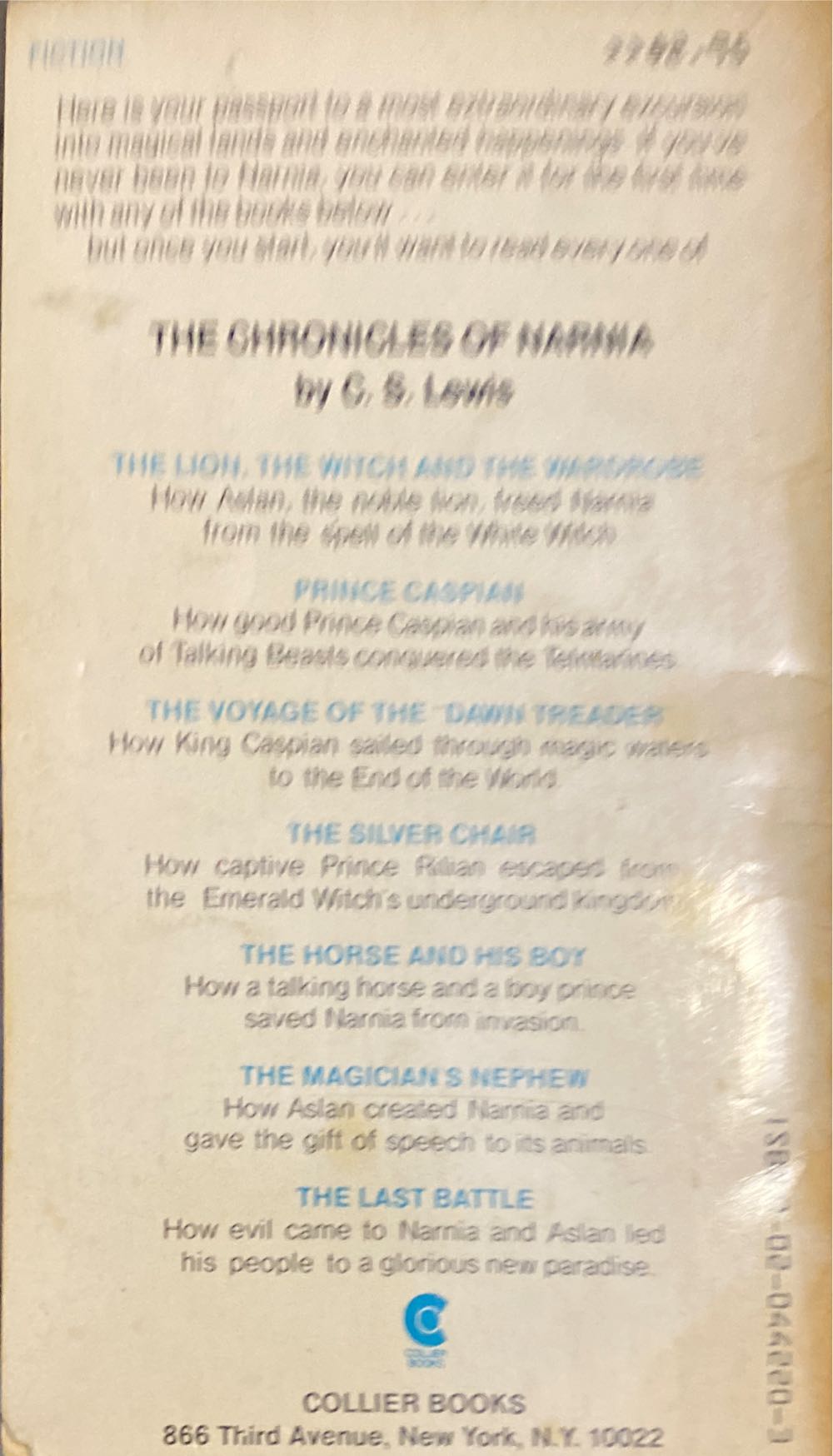 Lion, The Witch And The Wardrobe, The - C.S. Lewis (Macmillan Co. - Paperback) book collectible - Main Image 2