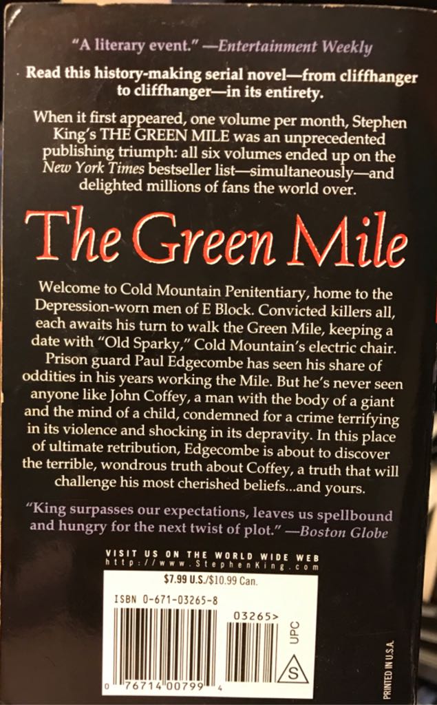 The Green Mile - Stephen King (Pocket - Paperback) book collectible [Barcode 9780671032654] - Main Image 2