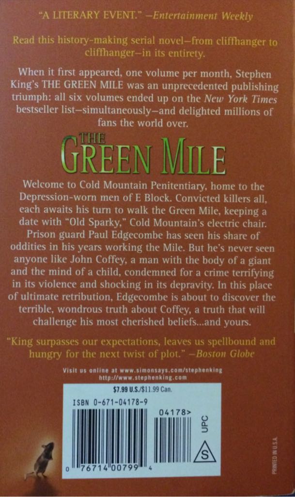 Green Mile, The - Stephen King (Scribner - Paperback) book collectible [Barcode 9780671041786] - Main Image 2