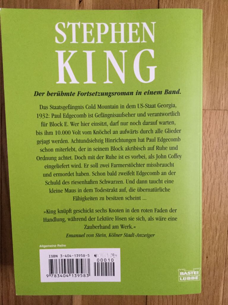 The Green Mile - Stephen King (Bastei-Verlag Gustav H Lubbe - Paperback) book collectible [Barcode 9783404139583] - Main Image 2