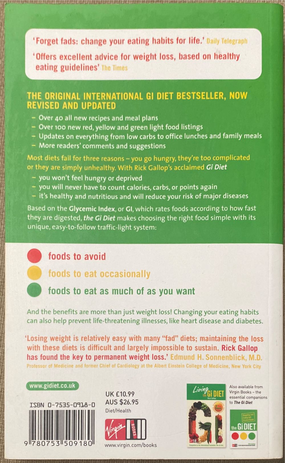 The GI Diet - Rick Gallop (Virgin Books - Paperback) book collectible [Barcode 9780753509180] - Main Image 2