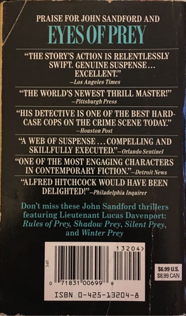 Eyes Of Prey (Davenport #3) - John Sandford (Berkley Pub Group - Paperback) book collectible [Barcode 9780425132043] - Main Image 2