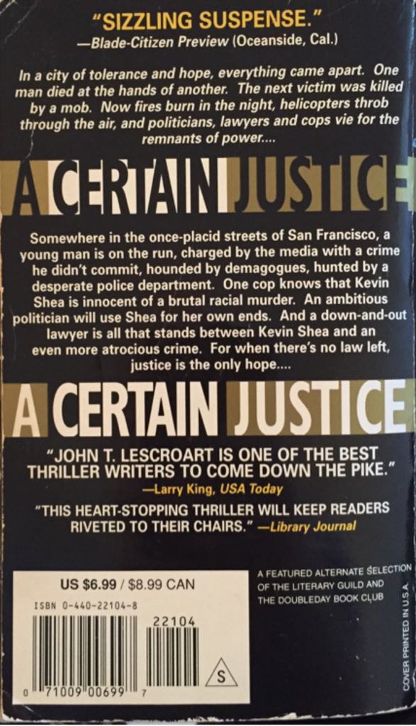A Certain Justice - John Lescroart (Island Books - Paperback) book collectible [Barcode 9780440221043] - Main Image 2