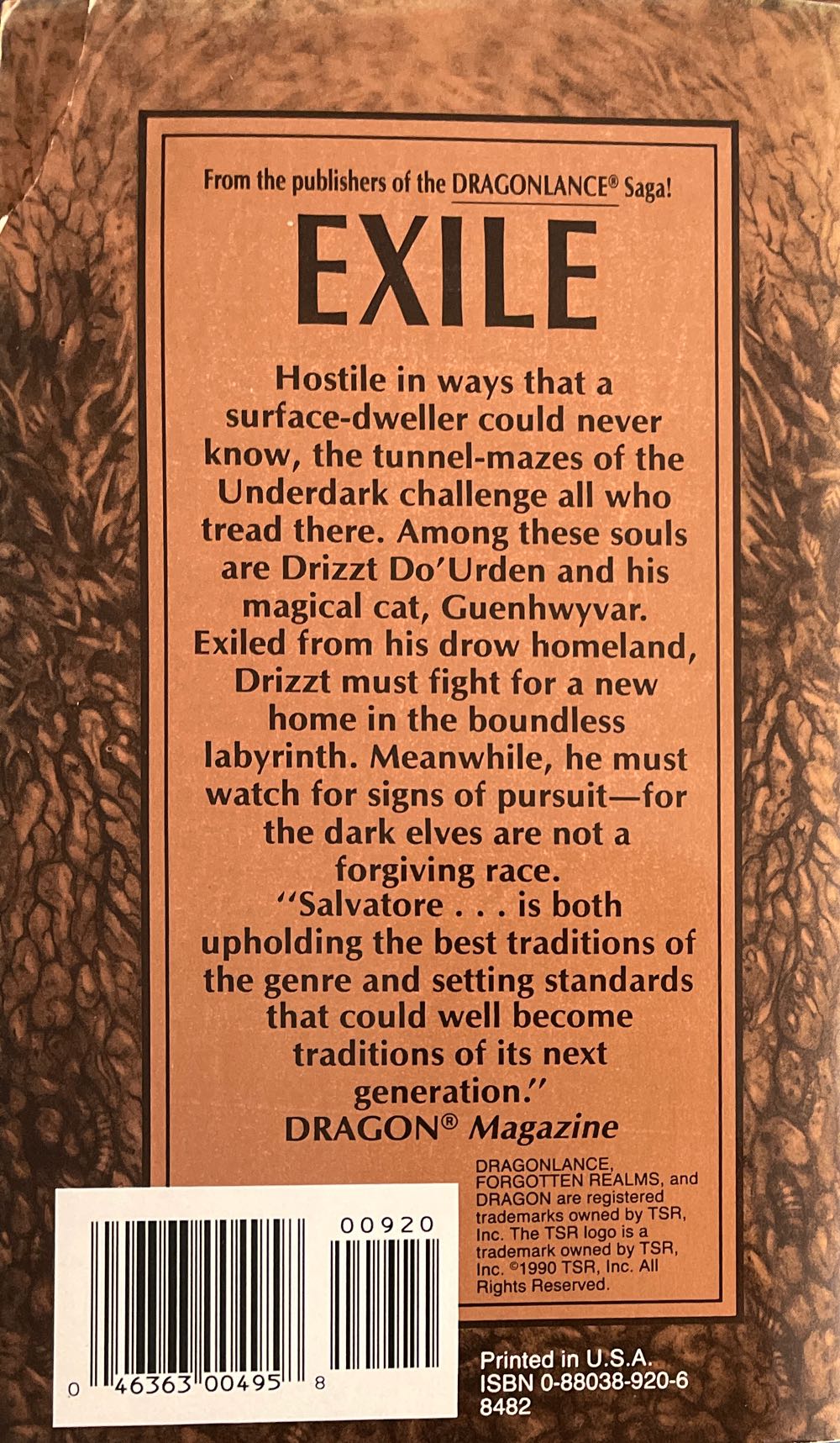 DDE 02 Exile - R. A. Salvatore (TSR - Paperback) book collectible [Barcode 9780880389204] - Main Image 2