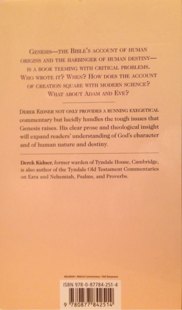 Genesis: An Introduction & Commentary - Derek Kidner (Intervarsity Press - Paperback) book collectible [Barcode 9780877842514] - Main Image 2