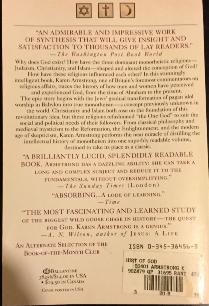 A History of God The 4000-Year Quest of Judaism, Christianity and Islam ()  book collectible [Barcode 0345384563] - Main Image 2