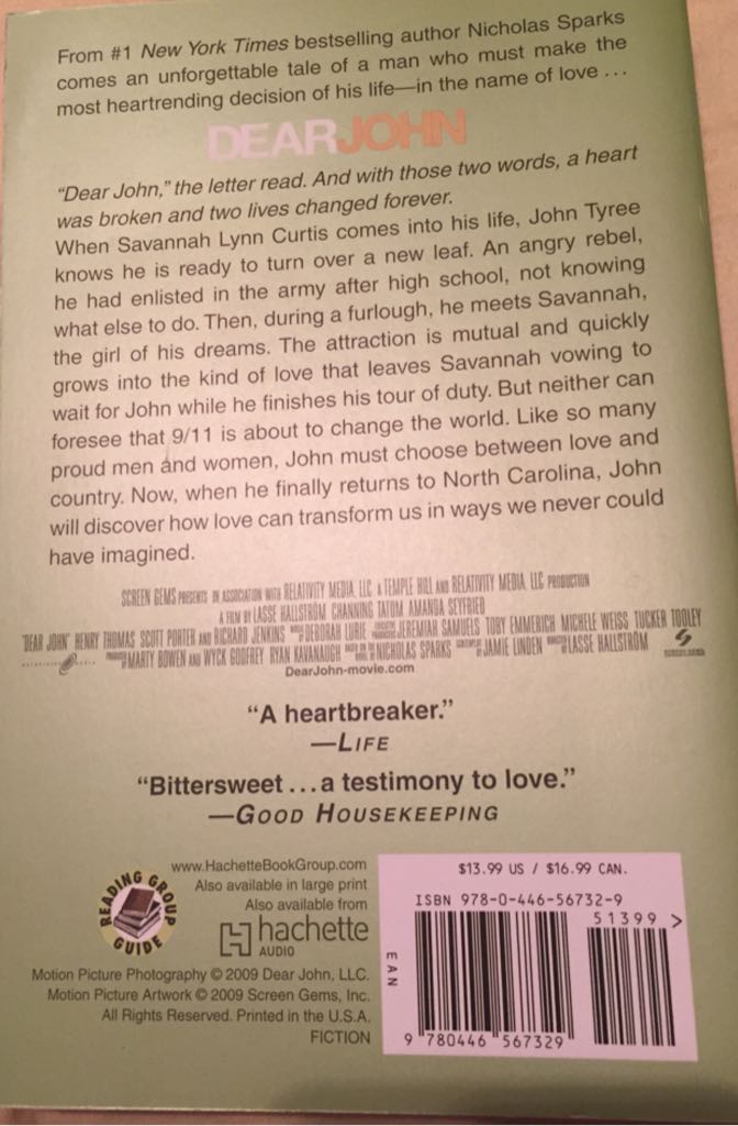 Dear John - Nicholas Sparks (Grand Central Pub - Paperback) book collectible [Barcode 9780446567329] - Main Image 2