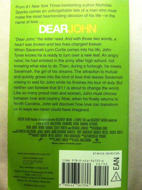 Dear John - Nicholas Sparks (Grand Central Publishing - Paperback) book collectible [Barcode 9780446567336] - Main Image 2
