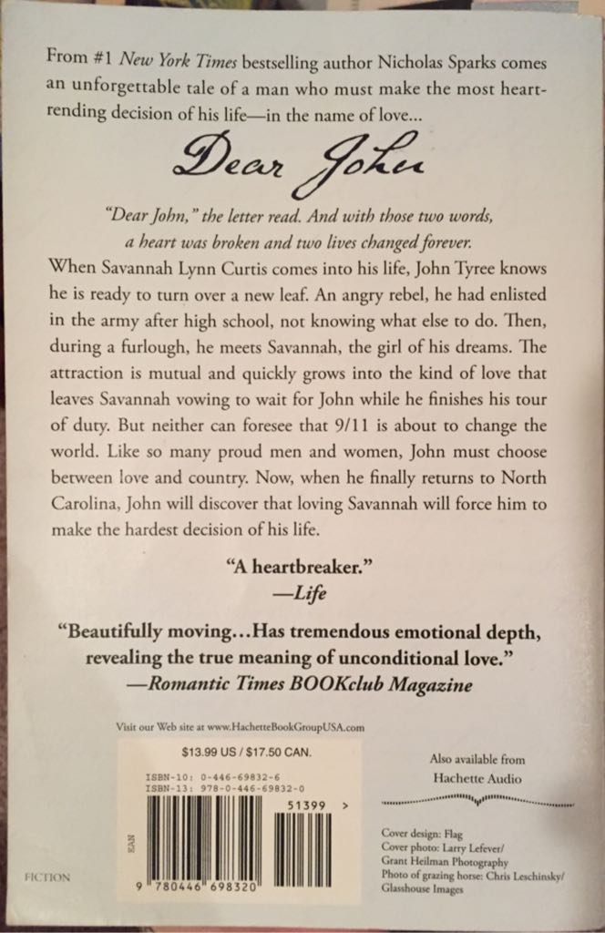 Dear John - Nicholas Sparks (Grand Central Pub. - Paperback) book collectible [Barcode 9780446698320] - Main Image 2