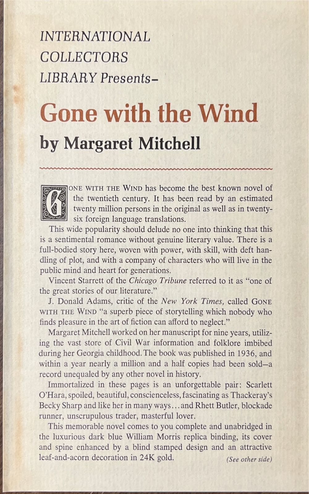 Gone with the Wind - Margaret Mitchell (International Collectors Library - Hardcover) book collectible - Main Image 2