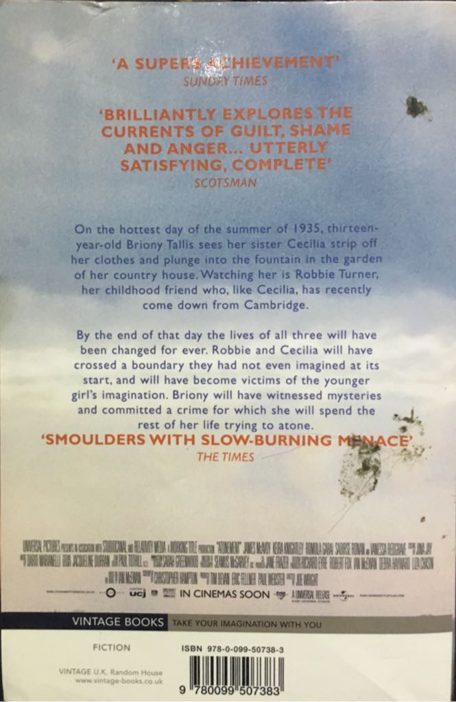 Atonement - Ian McEwan (Vintage - Paperback) book collectible [Barcode 9780099507383] - Main Image 2