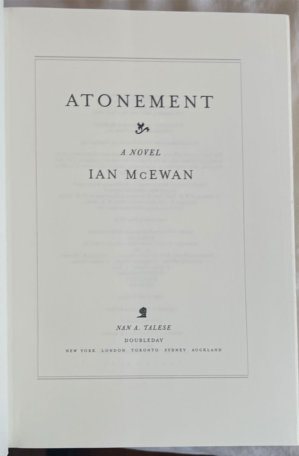 Atonement - Ian McEwan (Doubleday A Division Of Random House - Hardcover) book collectible [Barcode 9780385503952] - Main Image 4