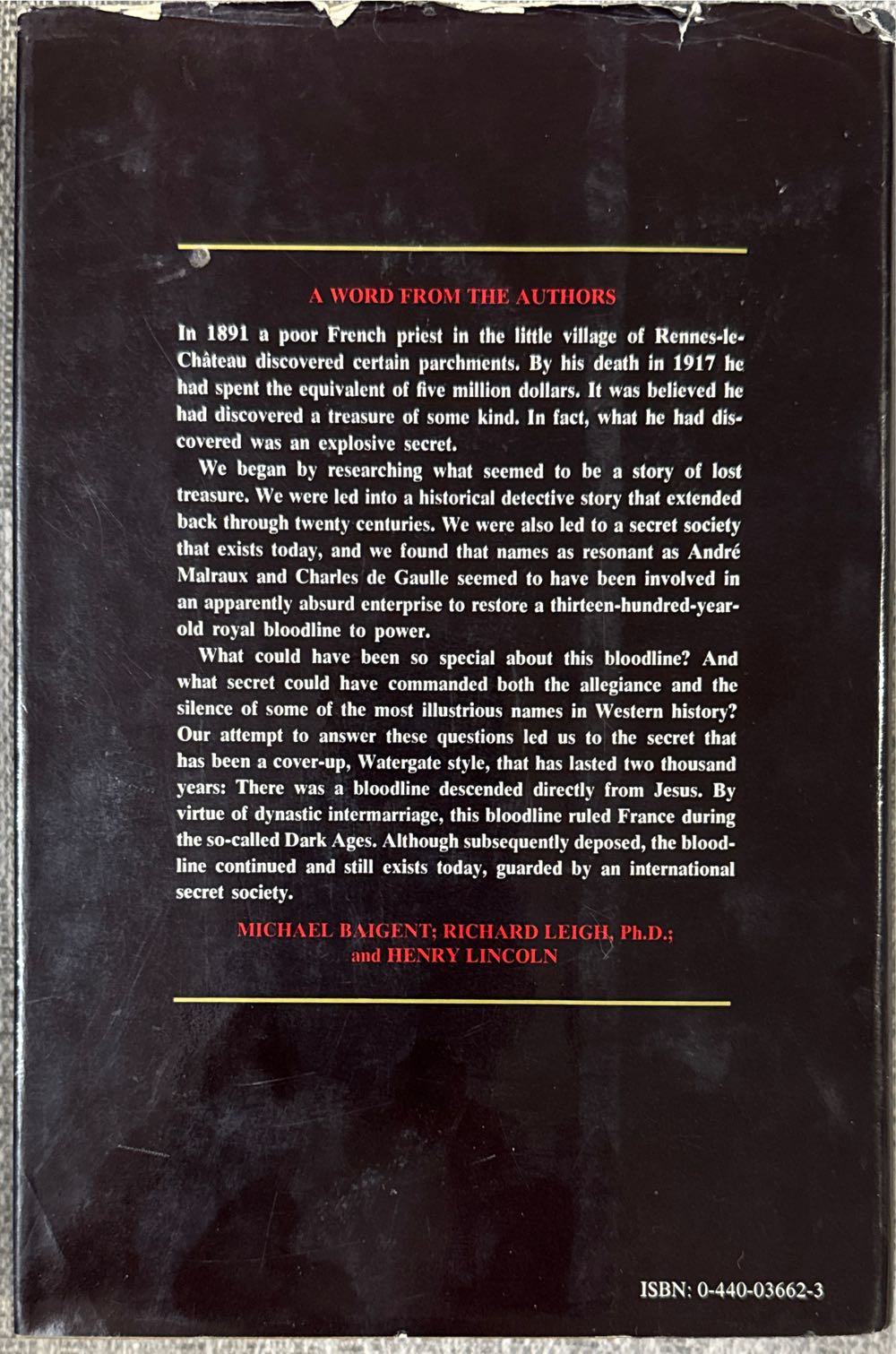Holy Blood, Holy Grail - Michael Baigent (Delacorte Press - Hardcover) book collectible [Barcode 9780440036623] - Main Image 2