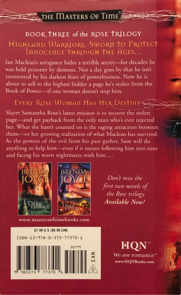 Masters Of Time #3 Dark Lover - Brenda Joyce (Harlequin HQN - Paperback) book collectible [Barcode 9780373773701] - Main Image 2