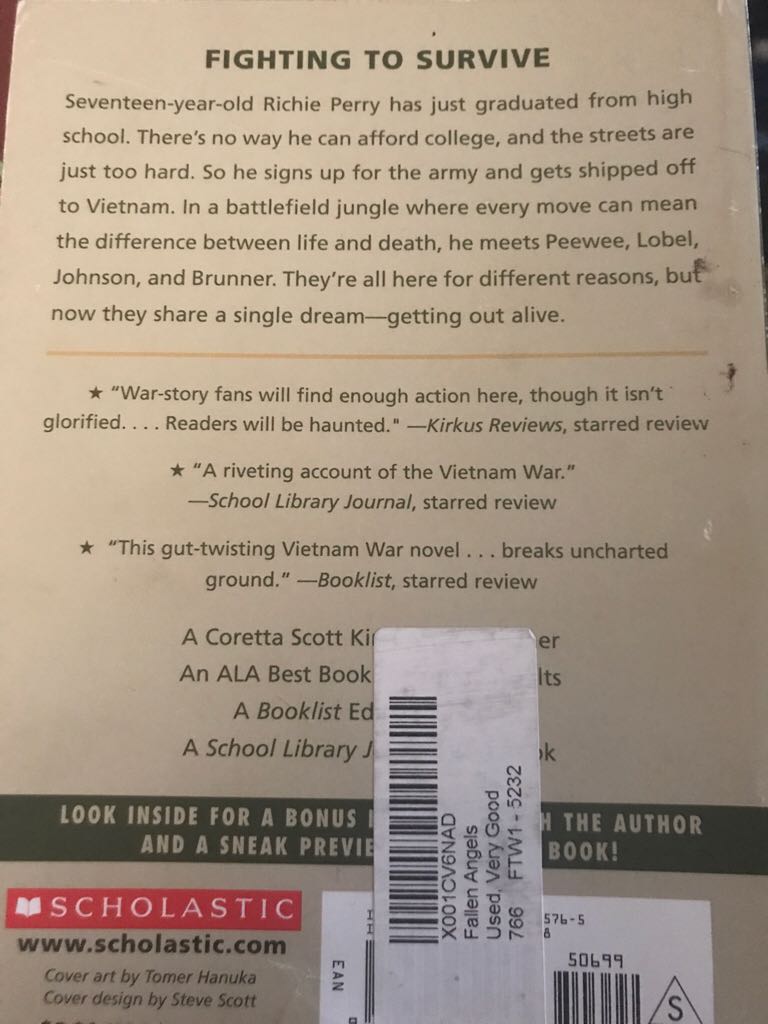 Fallen Angels - Walter Dean Myers (- Paperback) book collectible [Barcode 9780545055765] - Main Image 2