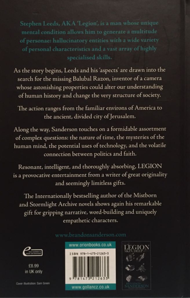Legion - Brandon Sanderson (Gollancz - Hardcover) book collectible [Barcode 9781473212633] - Main Image 2