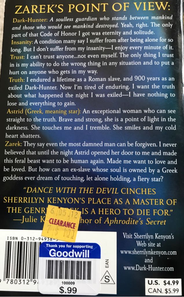 Dance With the Devil - Sherrilyn Kenyon (St. Martin’s Paperbacks - Paperback) book collectible [Barcode 9780312949389] - Main Image 2