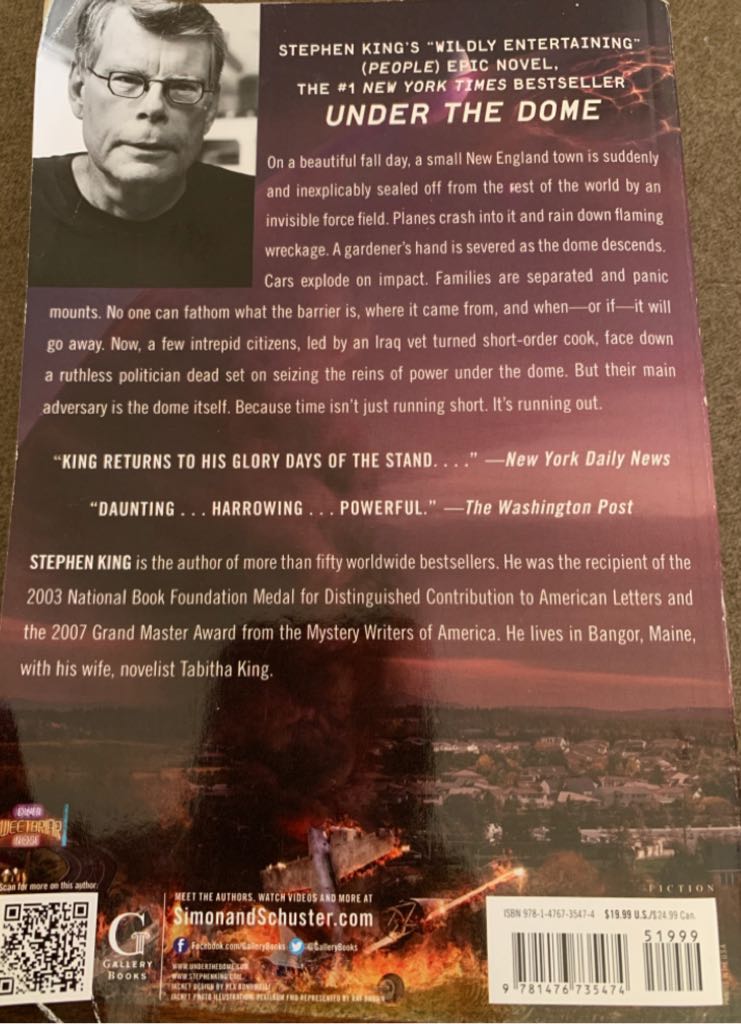 Under the Dome - Stephen King (Gallery Books - Paperback) book collectible [Barcode 9781476735474] - Main Image 2