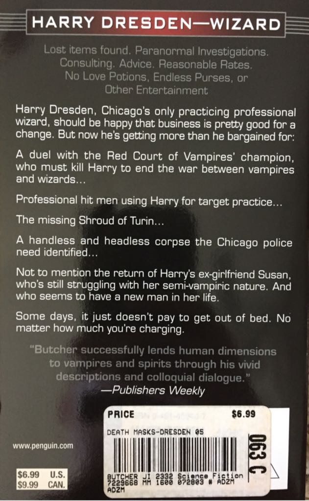 Dresden Files - 05 - Death Masks - Jim Butcher (A Roc Book - Paperback) book collectible [Barcode 9780451459404] - Main Image 2