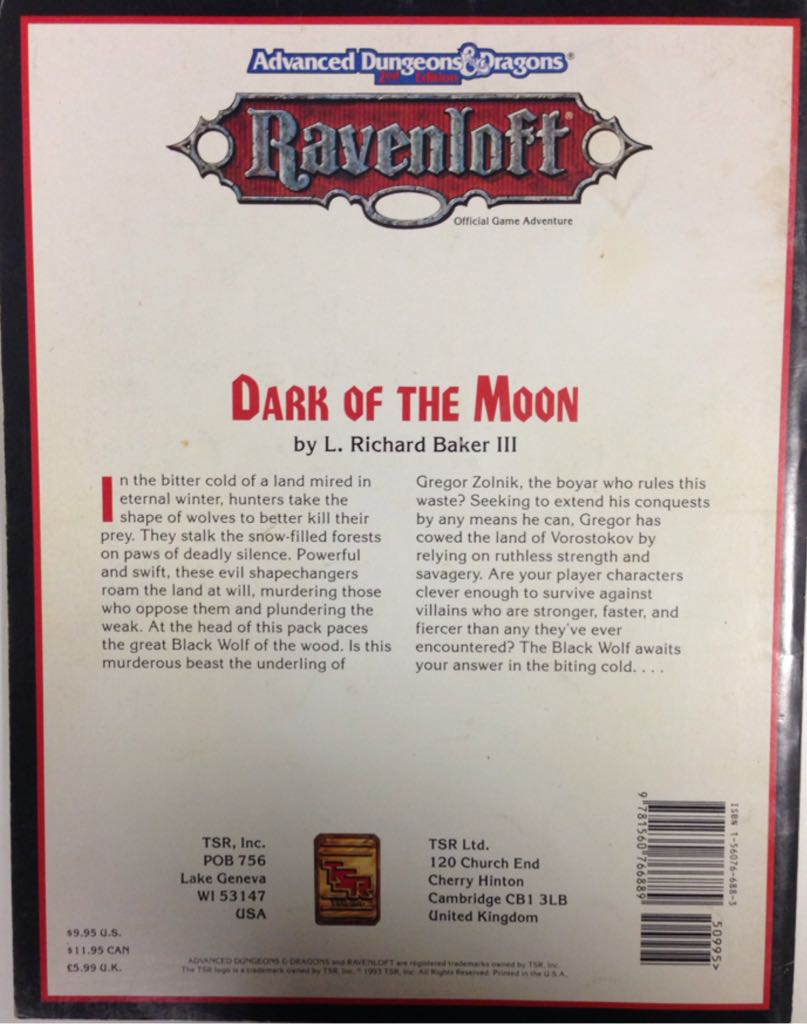 RL: Dark Of The Moon (Mod) - AD&D 2nd - L. Richard Baker III (TSR, Inc. - Paperback) book collectible [Barcode 9781560766889] - Main Image 2