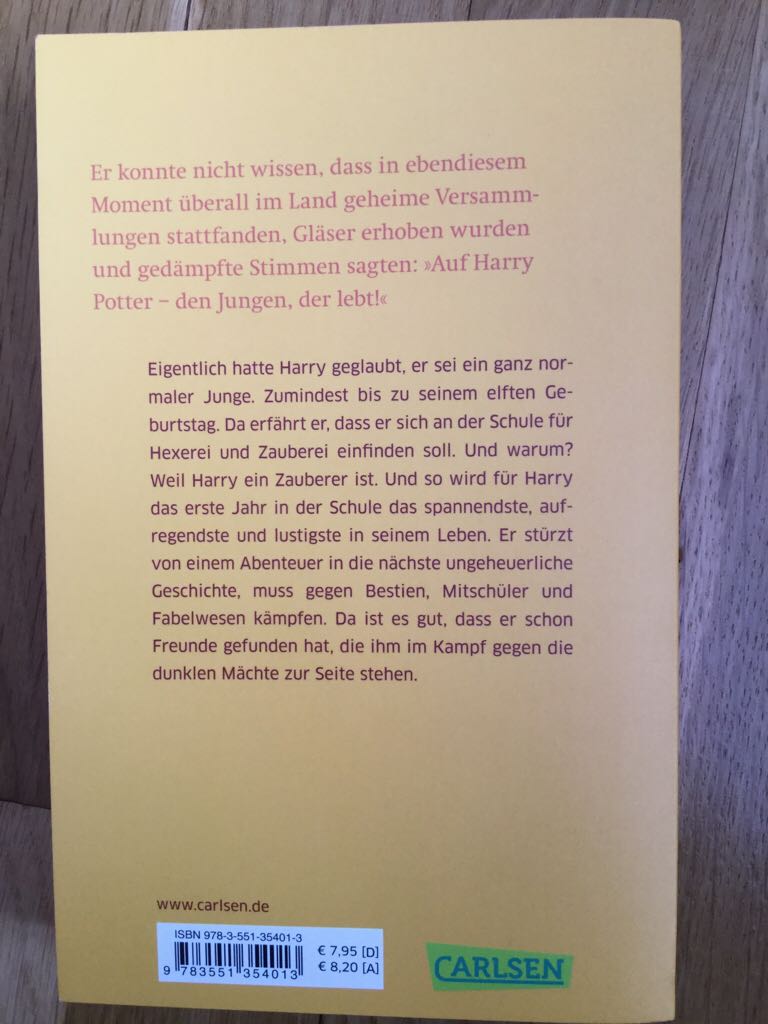Harry Potter 1 und der Stein der Weisen - Joanne K. Rowling (Carlsen - Paperback) book collectible [Barcode 9783551354013] - Main Image 2