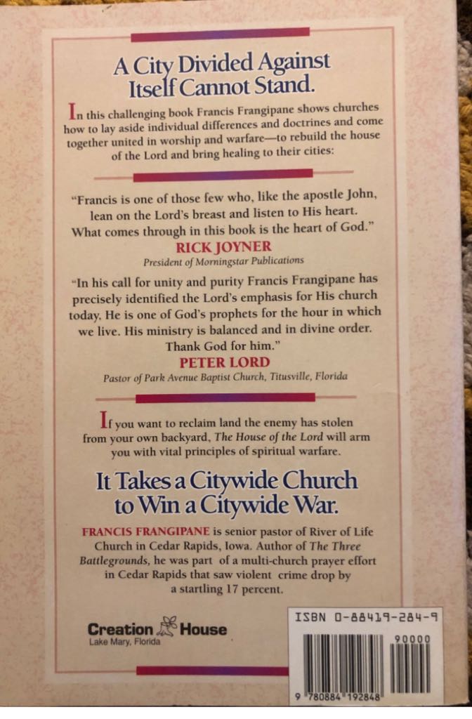 House of the Lord Gods Plan to Liberate Your City From Darkness - Francis Frangipane (Charisma House - Paperback) book collectible [Barcode 9780884192848] - Main Image 2