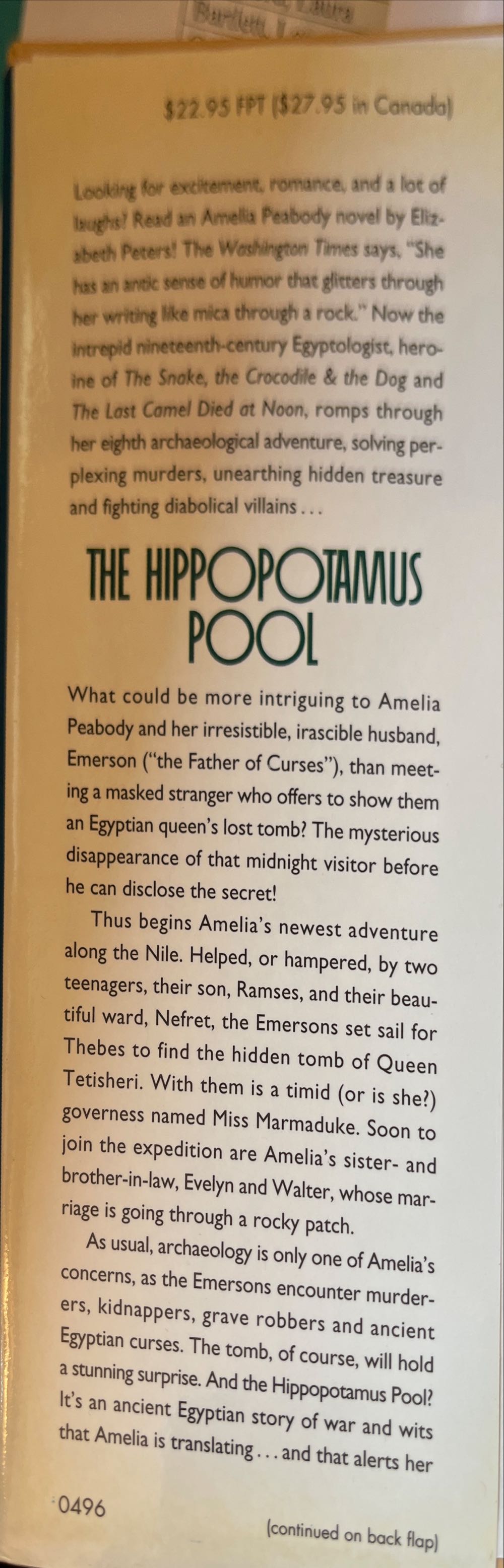 The Hippopotamus Pool - Elizabeth Peters (Grand Central Publishing - Hardcover) book collectible [Barcode 9780446518338] - Main Image 2