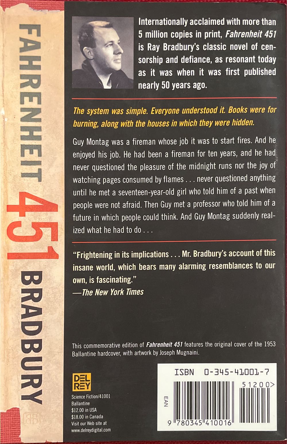 Fahrenheit 451 - Ray Bradbury (Del Ray Books - Paperback) book collectible [Barcode 9780345410016] - Main Image 2