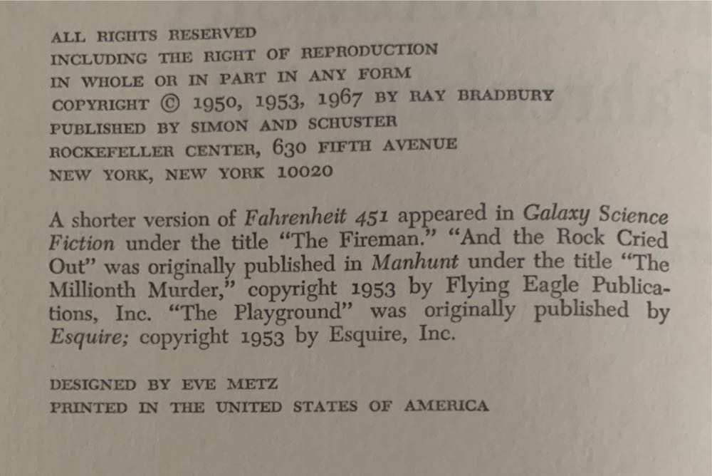 Fahrenheit 451 - Ray Bradbury (Simon & Schuster - Hardcover) book collectible [Barcode 9780671239770] - Main Image 3