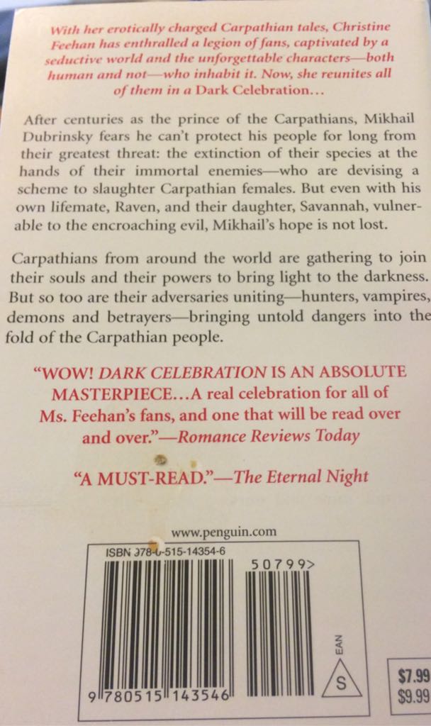 Dark Celebration - Christine Feehan (Jove Paranormal Romance - Paperback) book collectible [Barcode 9780515143546] - Main Image 2