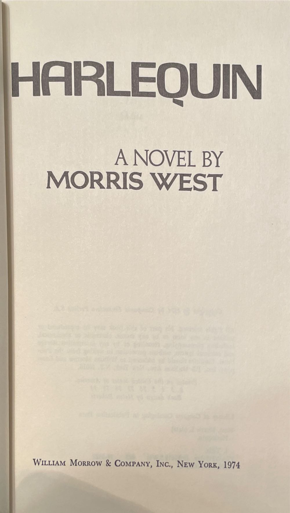 Harlequin - Morris L. West (William Morrow And Company - Hardcover) book collectible [Barcode 9780688003098] - Main Image 3
