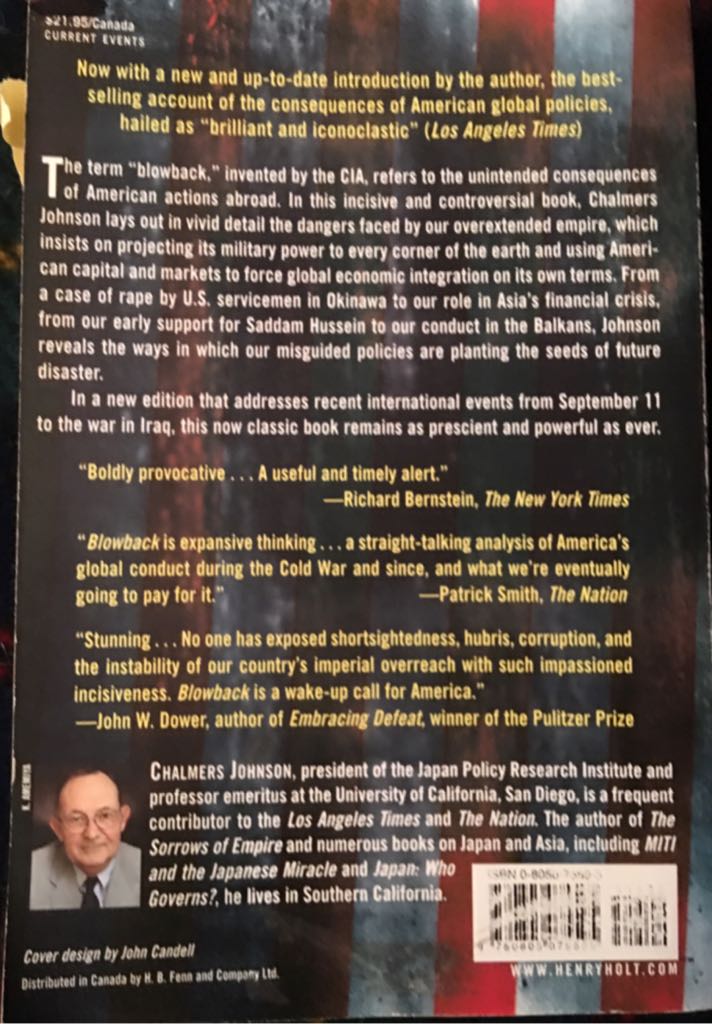 Blowback - Chalmers Johnson (Holt Paperbacks - Paperback) book collectible [Barcode 9780805075595] - Main Image 2