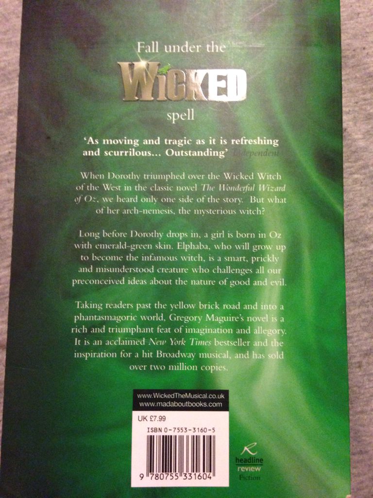 Wicked - Gregory Maguire (Headline Review - Paperback) book collectible [Barcode 9780755331604] - Main Image 2