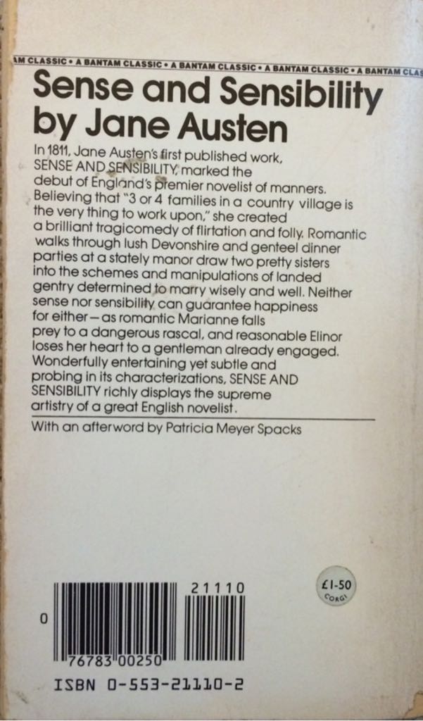 Sense and Sensibility - Jane Austen (Bantam Classics - Paperback) book collectible [Barcode 9780553211108] - Main Image 2