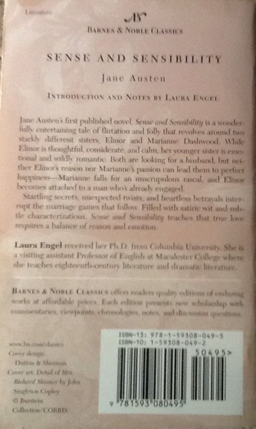 Sense and Sensibility - Jane Austen (Barnes & Nobel Classics - Paperback) book collectible [Barcode 9781593080495] - Main Image 2