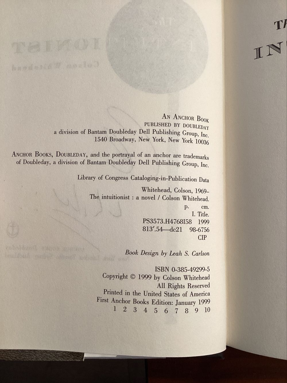 The Intuitionist - Colson Whitehead (Double Day - Hardcover) book collectible [Barcode 9780385492997] - Main Image 2