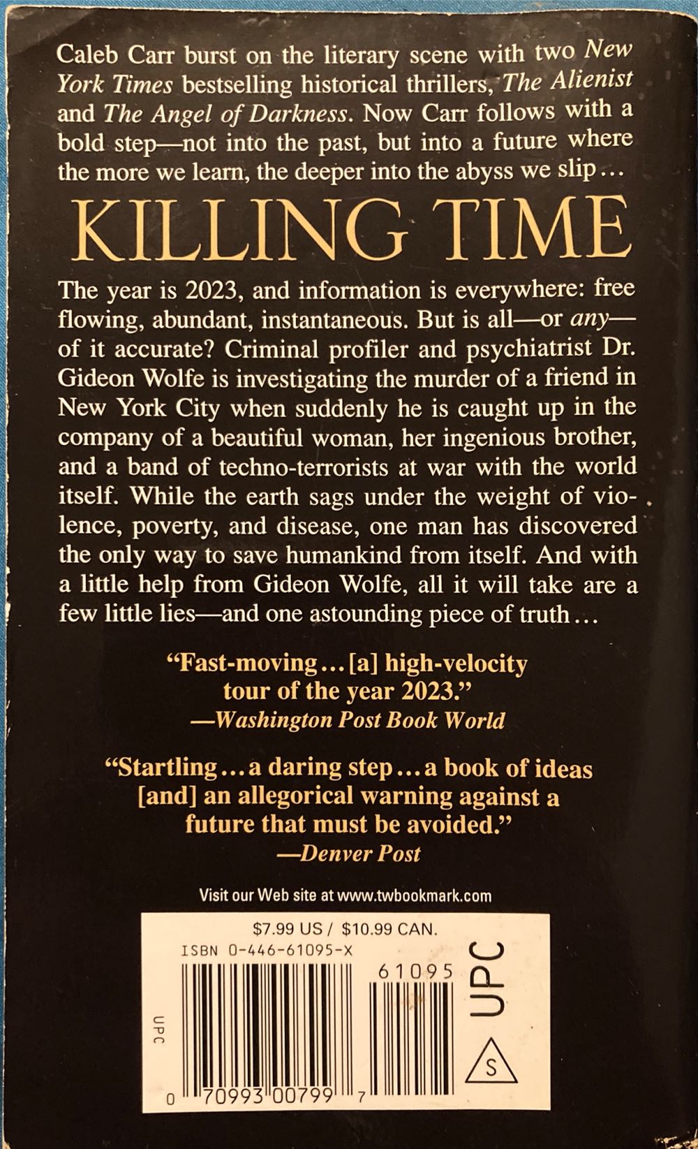 Killing Time - Caleb Carr (Warner Books - Paperback) book collectible [Barcode 9780446610957] - Main Image 2