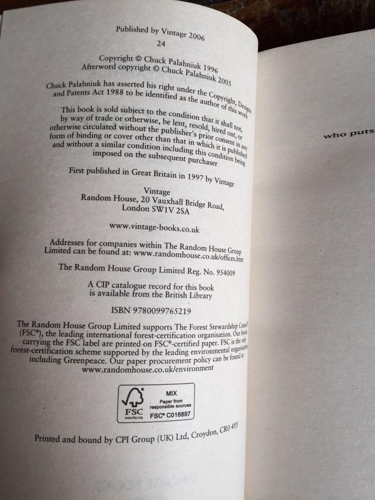 Fight Club - Chuck (Vintage Books - Paperback) book collectible [Barcode 9780099765219] - Main Image 2