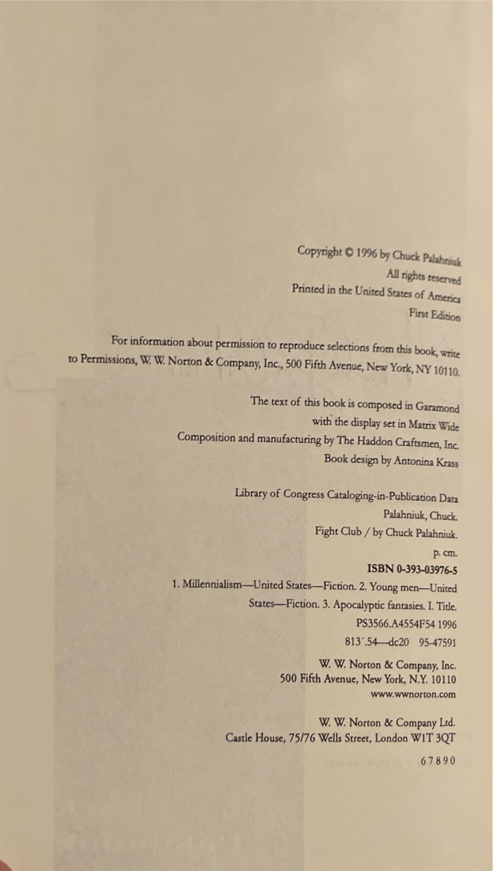 Fight Club - Chuck Palahniuk (W W Norton - Hardcover) book collectible [Barcode 9780393039764] - Main Image 3