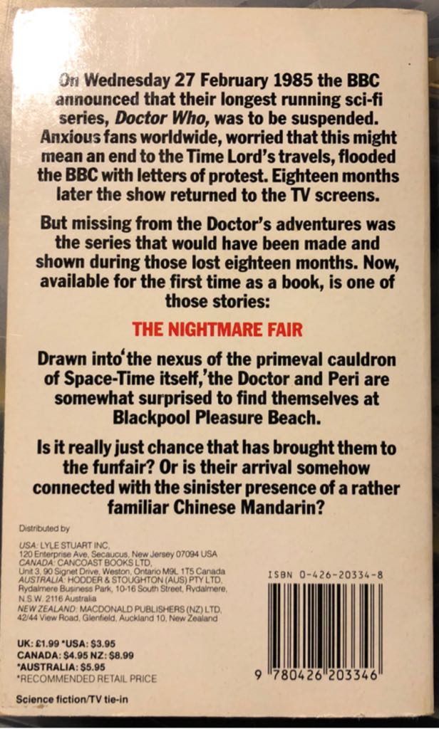 Doctor Who 142a: The Nightmare Fair (Missing Episodes) - Graham Williams (Target - Paperback) book collectible [Barcode 9780426203346] - Main Image 2