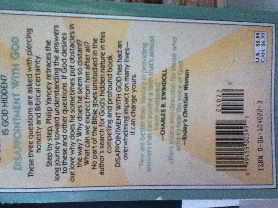 Disappointment With God: Three Questions No One Asks Aloud - Philip Yancey (HarperCollins) book collectible [Barcode 9780061040221] - Main Image 2