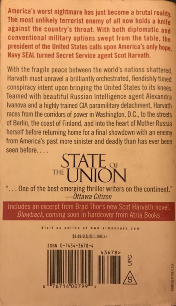 State of the Union - Brad Thor (Pocket Books - Paperback) book collectible [Barcode 9780743436786] - Main Image 2