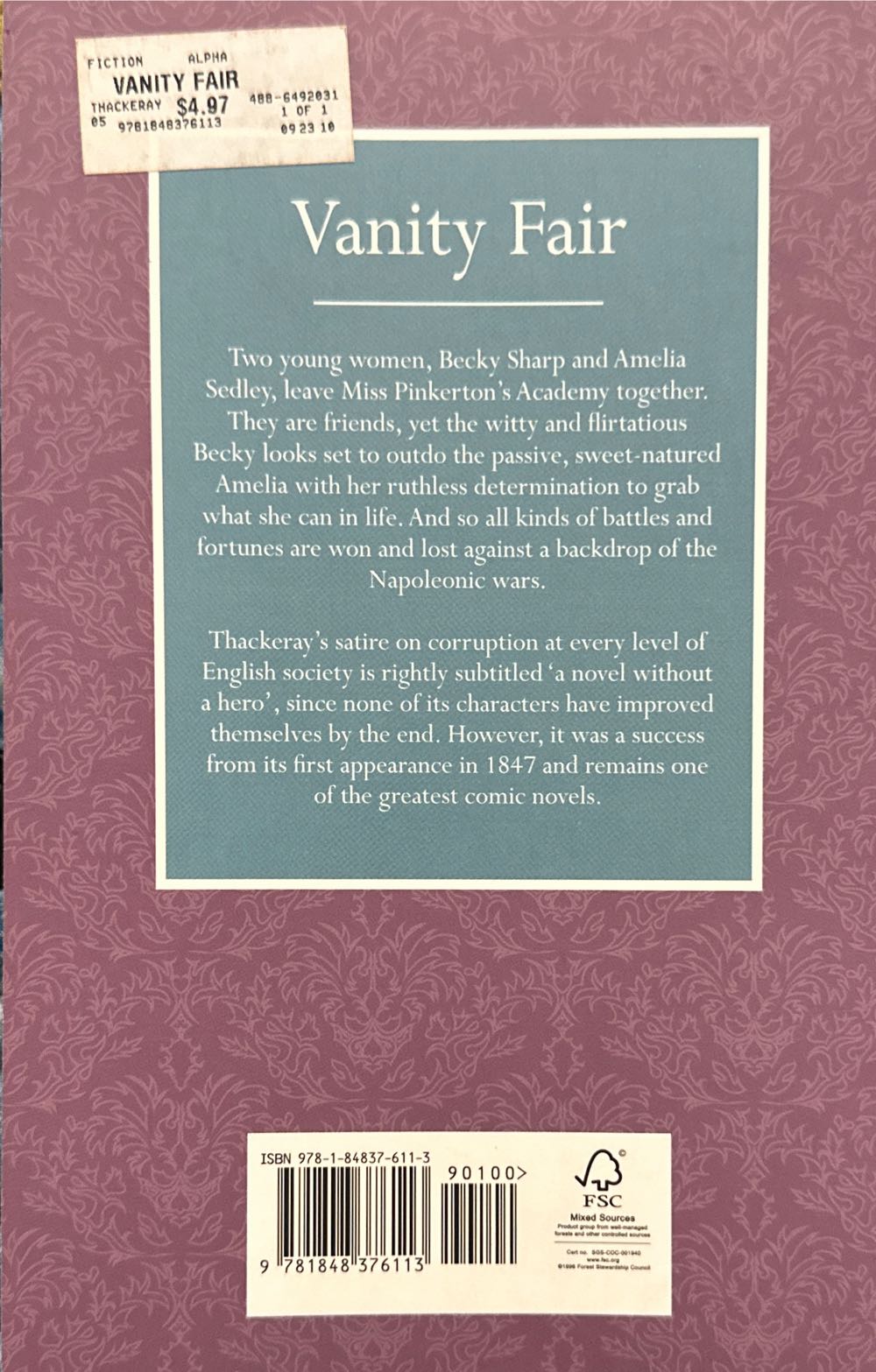 Vanity Fair - William Makepeace Thackeray (Arcturus Pub - Paperback) book collectible [Barcode 9781848376113] - Main Image 2