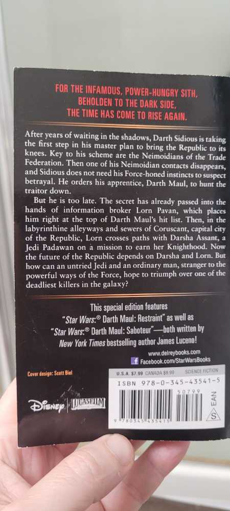 Star Wars Darth Maul Shadow Hunter - Michael reeves (Lucas Books - Paperback) book collectible [Barcode 0345435419] - Main Image 2