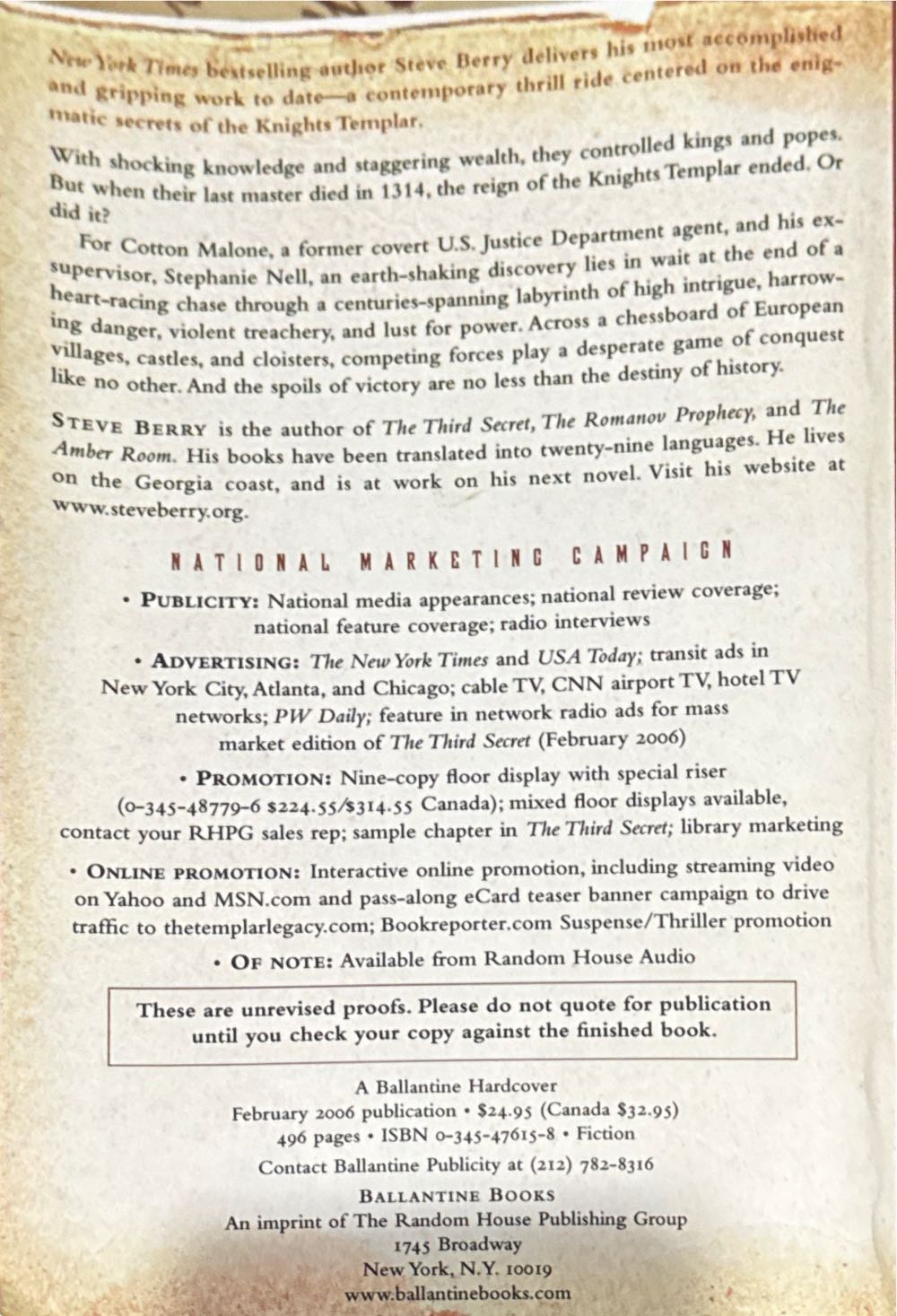 The Templar Legacy - Steve Berry (Ballantine Books - Paperback) book collectible - Main Image 2