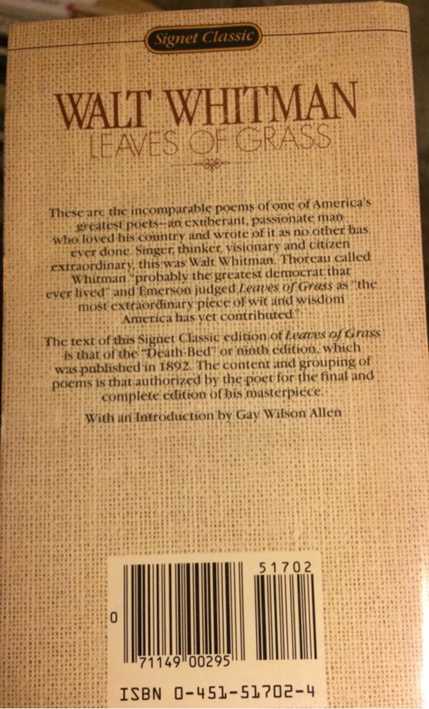 Leaves of Grass - Walt Whitman (Airmont Publishing Co., Inc. - Paperback) book collectible [Barcode 9780451517029] - Main Image 2